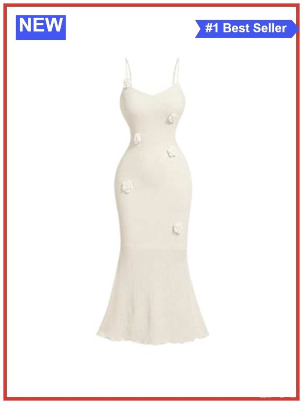 Women's Summer Cami Midi Dress V Neck Spaghetti Strap 3D Floral Appliques